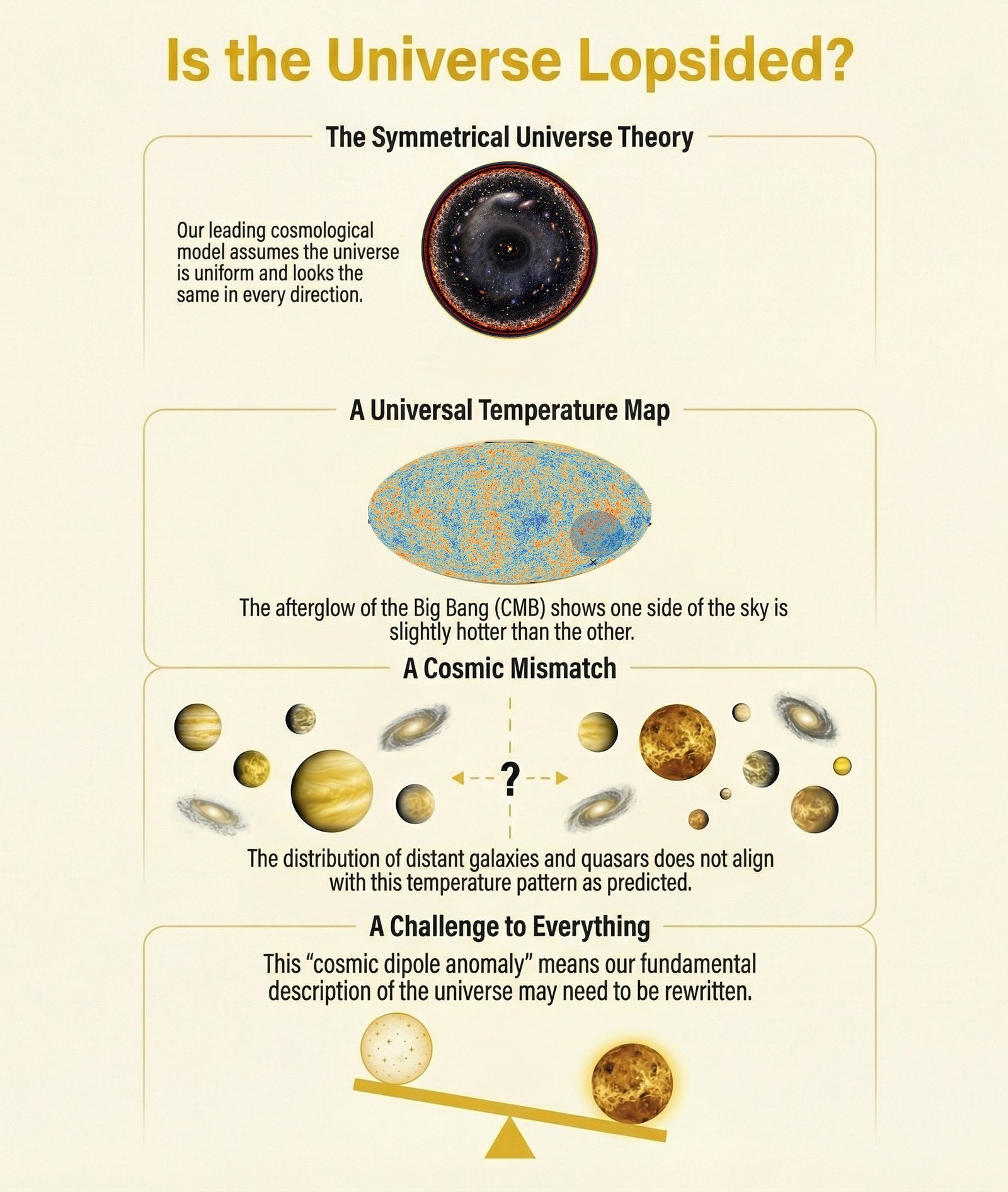 Is the Universe Lopsided? How the Cosmic Dipole Anomaly Challenges Modern Cosmology