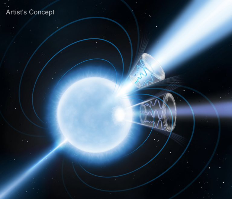 Artist's concept of magnetar 1E 1547.0-5408 with magnetic field lines depicted