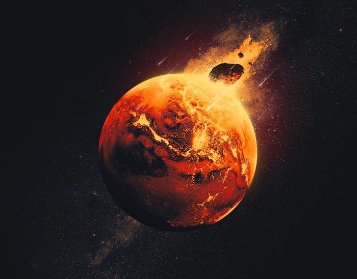 Artist's depiction of giant impacts on Mars 4.5 billion years ago that free meteorites from the planet